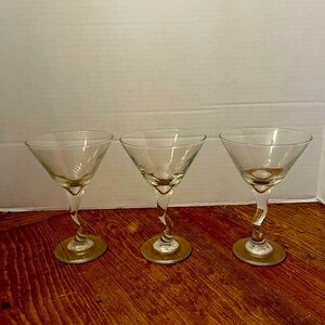 Vintage Martini Glasses Libbey “Z” Martini. Clear Stem Set of 3 1990’s